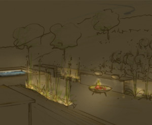 Skizze: Garten bei Nacht